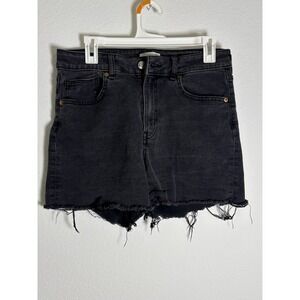 HM Divided Black Denim High Waisted Raw Hem Cut‎ Off Shorts Womens Size 12